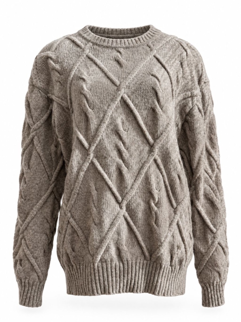 Salvatore Ferragamo Vintage Taupe Cable Knit Wool Cashmere Sweater Men's Medium
